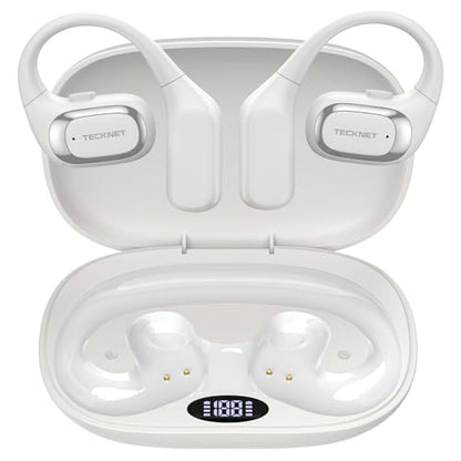 TECKNET Open Ear Headphones, Bluetooth Headphones 6.0 Sports with Smart Digital Display, 40H Playtime, IPX5 Waterproof, Wireless Earbuds Lightweight Design for Travel/Cycling/Running (White) - color: White