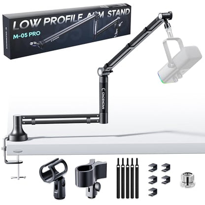 CACENCAN M05 Boom Arm, 360° Rotatable Microphone Stand with Desk Mount, Foldable Desk Mic Arm with 3/8'' to 5/8'' Screw Adapter, Microphone Arm for Live Streaming, Gaming, Podcasting, Radio - color: Mic Black