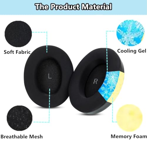 Replacement Ear Cushions for Sennheiser Momentum 4 & 5 Wireless Headphones | Cooling Gel Softer Ear Pads & High-Density Sound Isolation Protein Leather Foam Earpads -Black