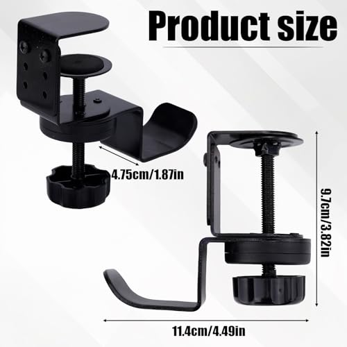 2pcs Heavy Duty Desk Clamp Hook, Carbon Steel 360° Rotating Under Desk Table Bag Hook Clamp on Hanger Office Gaming Accessories for Umbrellas Backpack Headphone Purse (Black)