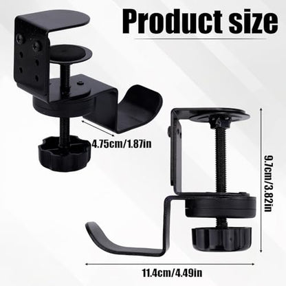 2pcs Heavy Duty Desk Clamp Hook, Carbon Steel 360° Rotating Under Desk Table Bag Hook Clamp on Hanger Office Gaming Accessories for Umbrellas Backpack Headphone Purse (Black)