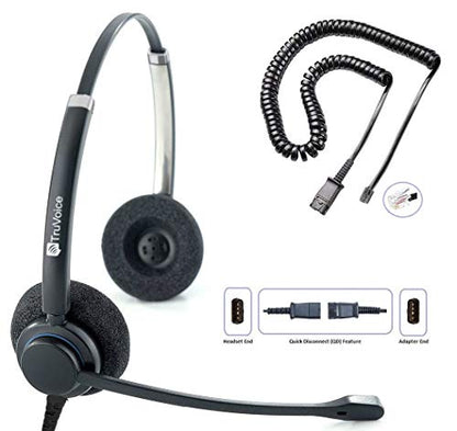 TruVoice HD-150 Office and Call Center Wired QD Headset with Noise Canceling Microphone and HD Speakers - Compatible with Mitel, Nortel, Avaya, Poly, Polycom, Shoretel, Digium, ESI, Fanvil Desk Phone