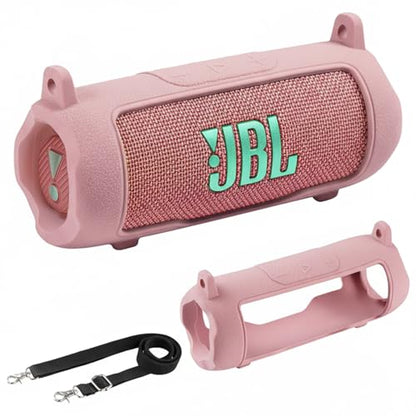 Silicone Cover Compatible with JBL Flip 7 Waterproof Portable Speaker with Shoulder Strap (Pink) - color: Pink