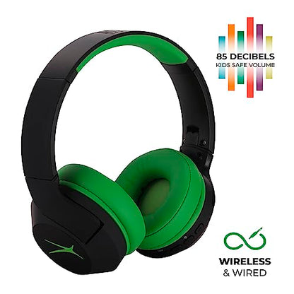 Altec Lansing Kid Safe Noise Cancelling Wireless Headphones 15H Battery, 85dB Volume Limit, Foldable Design Powerful Sound, Active Noise Cancellation Perfect for Kids Ages 7+ (Blackout Green) - color: Blackout Funky Green