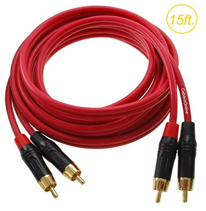 CablesOnline, 15ft. Two-RCA Male to Two-RCA Male Gold-Plated Ultra-Flexible Red Premium Audio Cable, AV-415QR - size: 15ft.