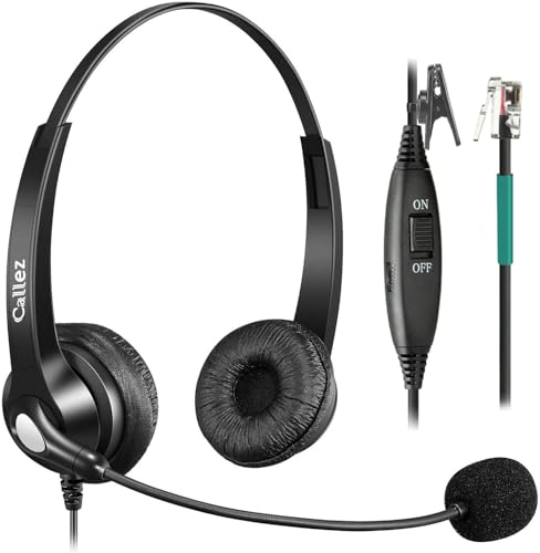 Callez RJ9 Telephone Headset with Noise Cancelling Mic for Landline Phones | Corded Office Phone Headset, Works with Polycom Avaya Plantronics NEC Mitel ShoreTel Aastra Digium InterTel Nortel Fanvil