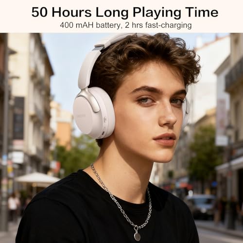 B8 Bluetooth Headphones Over Ear, 6 EQ Music Modes and 50H Playtime Deep Bass Wireless Headphones with Mic, Lightweight Folding HiFi Stereo Headset for iPad/Travel/Tablet/PC/Home Grey - color: Grey