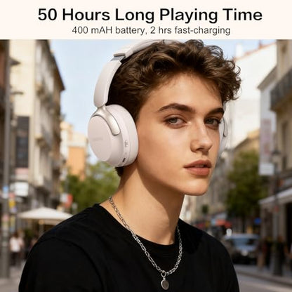 B8 Bluetooth Headphones Over Ear, 6 EQ Music Modes and 50H Playtime Deep Bass Wireless Headphones with Mic, Lightweight Folding HiFi Stereo Headset for iPad/Travel/Tablet/PC/Home Grey - color: Grey