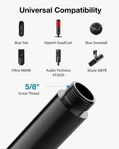 InnoGear Mic Boom Arm Microphone Stand with 2 Pieces 5/8" Thread Microphone Extension Pipe Mic Extender and 2 Pcs 3/8" to 5/8" Metal Adapter