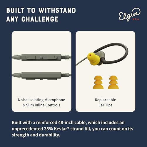 Elgin Rumble Wired Earplug Headphones, Waterproof Earbuds w/Mic | 27 dB NRR, Noise-Isolating Mic & in-Line Controller, OSHA Compliant, ANSI Certified, Kevlar Reinforced Cable, IP67, USB-C - style: USB-C