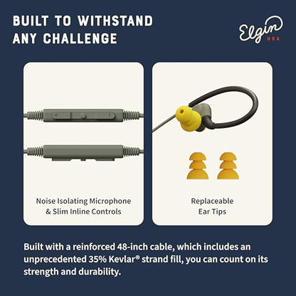Elgin Rumble Wired Earplug Headphones, Waterproof Earbuds w/Mic | 27 dB NRR, Noise-Isolating Mic & in-Line Controller, OSHA Compliant, ANSI Certified, Kevlar Reinforced Cable, IP67, USB-C - style: USB-C