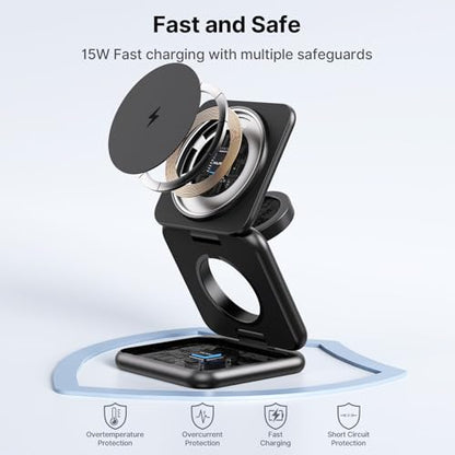 KU XIU 3 in 1 Charging Station for Samsung Phone Watch Buds | Aluminum Alloy Foldable Wireless Charger for Samsung Galaxy S26 S25 Ultra/Galaxy Buds, for Galaxy Watch Ultra 8 7 6 5 4 - color: Black