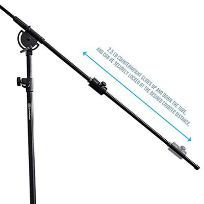 AxcessAbles Heavy Duty Microphone Boom Stand with Weighted Tripod Base | 80-inch Height Overhead Mic Stand | 96 Inch Boom Arm Stand | Shotgun Video Mic Stand | All Metal, No Plastic Parts - size: Tripod with Wheels