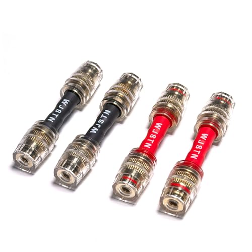 WJSTN 4 Pack 4mm Banana Plug Adapter & Multifunctional Audio Extension Cable Coupler - Connect Banana Plugs, Bare Wires, Y-Spool Terminals for Input/Output 2 Red/2 Black (4)