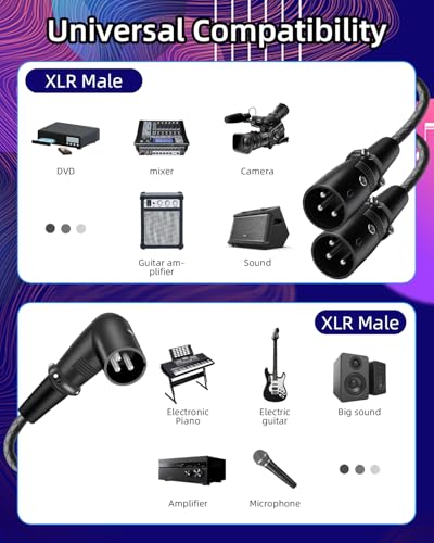 Right Angle XLR Y Splitter Cable 0.5m,XLR Y Cable Right-Angle Male to 2 Straight Male Balanced 3Pin Microphone Splitter Cable,for Mixer, Audio Interface, Active Monitors - color: 2 XLR male to 1 XLR male angle