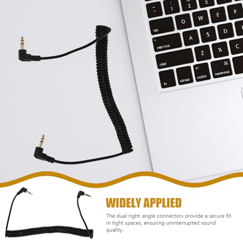 Coiled 3.5mm Male to Male Stereo Aux Cable with Right Angle Connectors Retractable Spring Audio Cord for Headphones and Smartphones