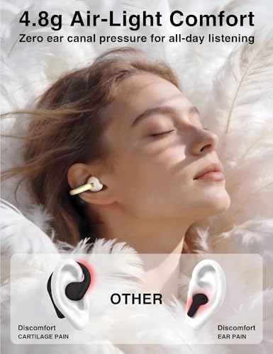 Open Ear Earbuds, Wireless Bluetooth 6.0 Clip-on Earbuds, 50H Playtime, Comfortable Snug Fit, Chic Tech Accessories & Gifts for Women & Kids, White