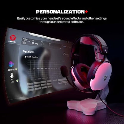 FANTECH Gaming Headset with 7.1 Virtual Surround Sound, Noise Cancelling Microphone, 40mm Drivers, USB Connection, in-Line Audio Control, Compatible with PC, PS4, PS5, Mac, Switch (White)