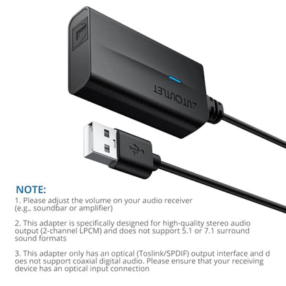 AUTOUTLET USB to Optical Audio Adapter, 96kHz USB A to SPDIF Optical Audio Adapter, Plug and Play, 2M Cable for PC, Laptop, Mac to Soundbar, DAC, Home Theater