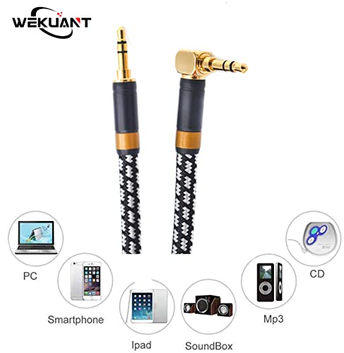 Aux Cord, Audiophile 3.5mm Stereo Audio Cable [1m (3.2Feet), Silvered-Plated Copper core, Right Angle] Unbreakable and Great for Laptop, Tablets, Headphones, Cars and More. - size: 1m (3.2 Feet), style: 3.5mm straight to right angle