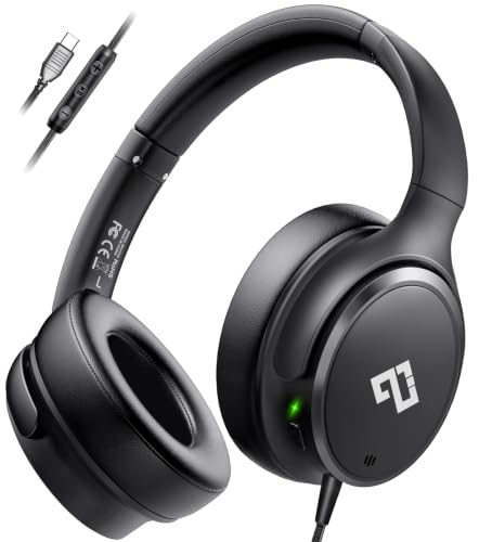 INFURTURE USB C Wired Headphones, Active Noise Canceling Over Ear with Mic | Hi-Fi Stereo Sound, Foldable & Portable for School/Travel, Compatible with iPhone, Laptop, Samsung, Pixel, Adults/Teens Gift - color: Black