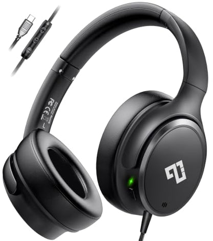 INFURTURE USB C Wired Headphones, Active Noise Canceling Over Ear with Mic | Hi-Fi Stereo Sound, Foldable & Portable for School/Travel, Compatible with iPhone, Laptop, Samsung, Pixel, Adults/Teens Gift - color: Black