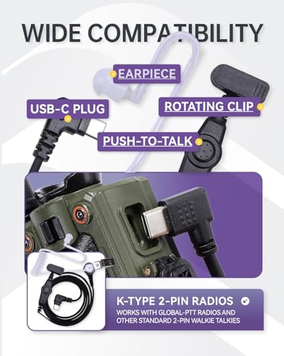 global-ptt 2-Pack Transparent Acoustic Tube Earpiece with Push-to-Talk Mic Compatible PoC Radios G9 G6 G6Plus G8Plus, G500, K300 5288 Plus Walkie Talkies, USB Type C Surveillance Headset (USB-C) - style: USB-C