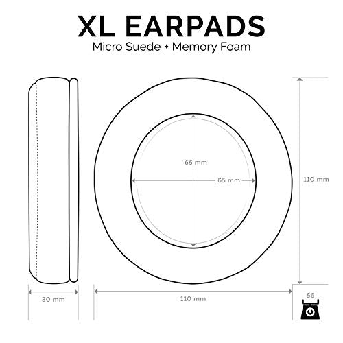 BRAINWAVZ XL Micro Suede Memory Foam Earpads for AKG 701 & Many Other Large Over The Ear Headphones - Sennheiser, JBL, Bayerdynamic, HifiMan, ATH, Philips, Fostex, Sony Ear Pads - color: Micro Suede