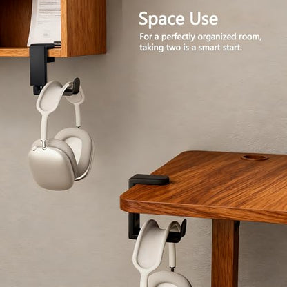 Headphone Stand, Desk Mount Holder with 360 Degree Swivel | Gaming Headset Organizer, Clamp-on Under Desk Hanger with Cable Clip for Office, Home