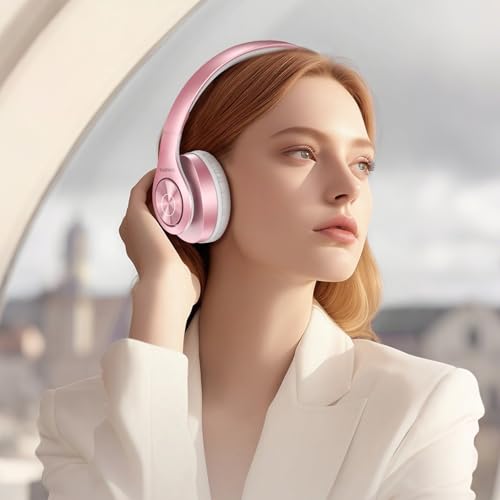 TUINYO Bluetooth Headphones Wireless, Over Ear Stereo Wireless Headset 40H Playtime with deep bass, Soft Memory-Protein Earmuffs, Built-in Mic Wired Mode PC/Cell Phones/TV- Rose Gold - color: Rose Gold Upgrade