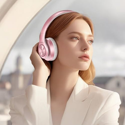 TUINYO Bluetooth Headphones Wireless, Over Ear Stereo Wireless Headset 40H Playtime with deep bass, Soft Memory-Protein Earmuffs, Built-in Mic Wired Mode PC/Cell Phones/TV- Rose Gold - color: Rose Gold Upgrade