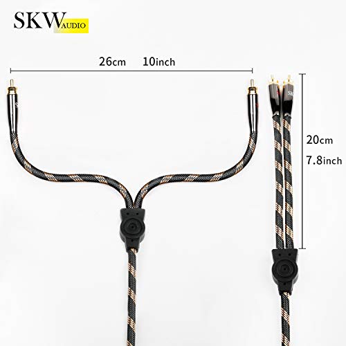 SKW Subwoofer RCA Y-Splitter 4.9ft/1.5m Cable, Male to 2Male RCA UHP Copper | Multi-layer shielded, 24K gold-plated split-tip plugs,low-loss sub-bass signal path, AV receiver & dual-sub hookup - size: 4.9ft (1.5m)