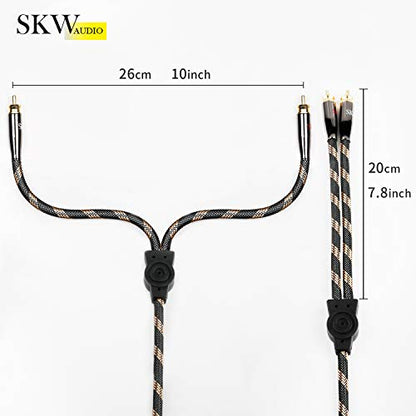 SKW Audiophile 3.5mm to Dual RCA Y Cable 3.2ft/1m, 1/8" TRS to 2RCA Cable | Dual-shielded, 24K Gold-plated Plugs, Ultra-high Purity Copper, Nylon-braided Jacket, Phone/laptop to Stereo Receiver - size: 1 meter