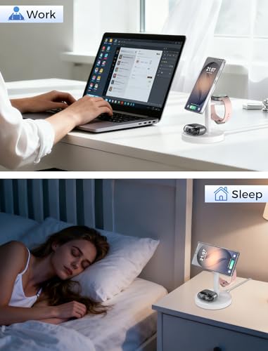Aeinidi Magnetic Wireless Charger for Samsung, 3 in 1 Super Fast Charging Station Compatible with MagSafe, Phone Charger Stand for Galaxy S26 Ultra S25 Z Fold/Flip 8, Watch Ultra 8 7 6, Buds 4/3 Pro - color: White