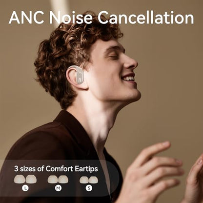 occiam Active Noise Cancelling Wireless Earbuds Bluetooth Headphones Ear Buds 96Hrs Playback Clear Call Waterproof Earphones with Ear Hook Microphones for Sport Running Off-White - color: Off-white