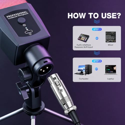 Gaming Microphone for PC, 3.5mm AUX/XLR RGB Condenser Mic for Streaming | Plug and Play | Easy Setup for Videos YouTube Creator Streamer Starter Gamers | Podcast Mic with Desktop Stand for PC/Laptop