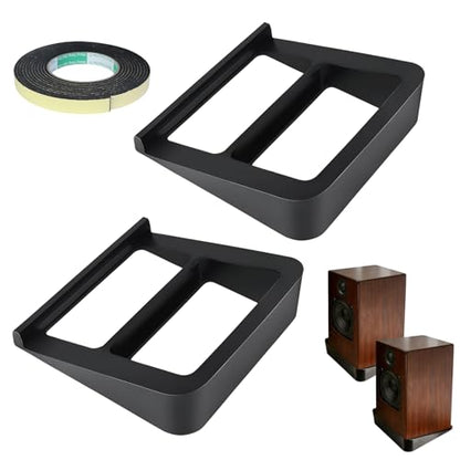1 Pair 16° Tilt Wedge-Shaped Speaker Riser with Shock-Absorbing Foam | Suitable for Most Small Speakers, Space-Saving Design, Non-Slip Base