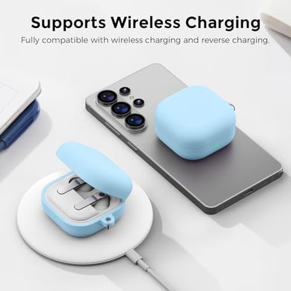 AhaStyle Silicone Case for Samsung Galaxy Buds4 and Galaxy Buds4 Pro (2026) | Skin-Friendly Soft Touch, Full Protection,Shockproof, with Carabiner, Wireless Charging, Headphone Accessories, for Men Women - color: Galaxy Buds4/Buds4 Pro, Sky Blue