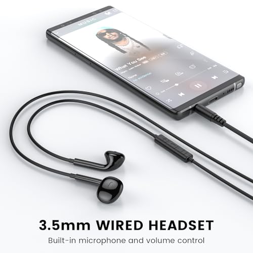 MOSWAG in Ear Headphones, Half in Ear Headphones with Mic Built in Volume Control Suitable for IPad, Android, MP3, Samsung Most 3.5mm Audio Devices - color: Black, size: 2 pack