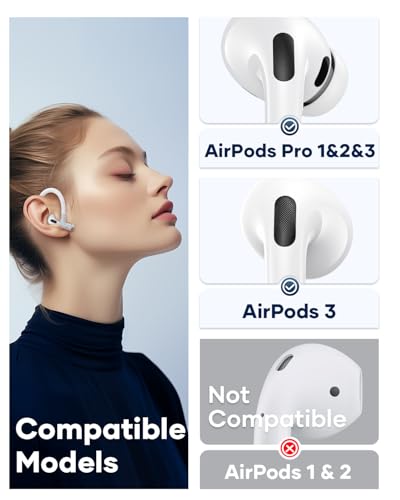 Memory Titanium Alloy Ear Hooks for AirPods Pro 3, AirPods Pro 2, AirPods Pro & AirPods 3, Anti-Slip Sport Accessories [Added Anti-Lost Lanyard] Comfortable Secure Fit, White