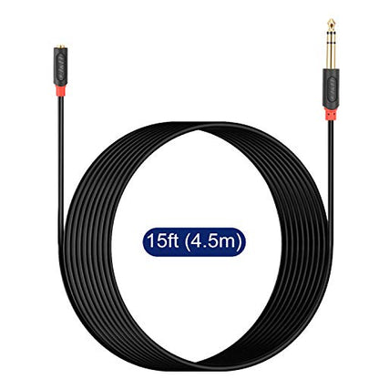 J&D 3.5mm to 1/4 Headphone Adapter Cable, Gold Plated Audiowave Series 3.5mm 1/8 inch Female TRS to 6.35mm 1/4 inch Male TRS Stereo Audio Cable for Mixer Guitar Piano Amplifier Speaker, 15FT - size: 15 Feet