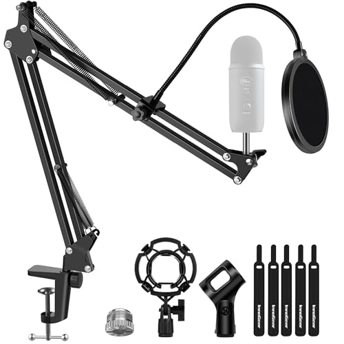 InnoGear Microphone Stand Mic Boom Arm for Blue Yeti HyperX QuadCast S SoloCast Snowball Fifine K669B and other Mic, with Shock Mount Windscreen Pop Filter Mic Clip Holder Cable Ties, Medium | Pop Fiilter and Shock Mount Included, for Desk Thickness Withi