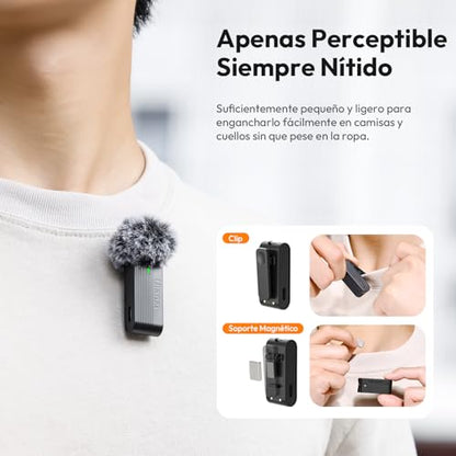 ULANZI A100 Wireless Lavalier Microphone Lapel Mic for Camera and Phone w USB C/3.5mm/Plug, 32KHz 16Bit, Noise Cancellation, 13.5-Hour Battery, Clip on Microphone for Video Podcast Vlog YouTube