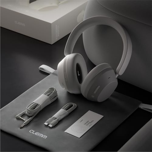 Clemm Ambience Over-Ear Headphones, Active Noise Canceling & Transparency Mode, 65H Playtime, Bluetooth, 40mm Drivers, Built-in Mic, Memory Foam Earcups, Aux Cable Included, Ivory - color: Ivory