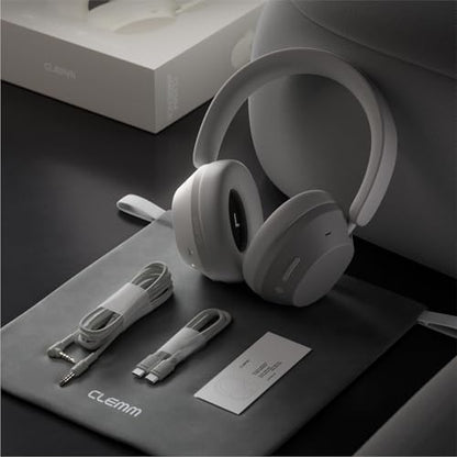 Clemm Ambience Over-Ear Headphones, Active Noise Canceling & Transparency Mode, 65H Playtime, Bluetooth, 40mm Drivers, Built-in Mic, Memory Foam Earcups, Aux Cable Included, Ivory - color: Ivory