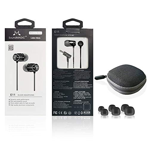 SoundMAGIC E11 Wired Earbuds No Microphone HiFi Stereo Earphones Noise Isolating in Ear Headphones Powerful Bass Tangle Free Cord Black | Balanced precise sound, rich bass, full aluminum housing, passive noise isolation, ergonomic seat - color: Black