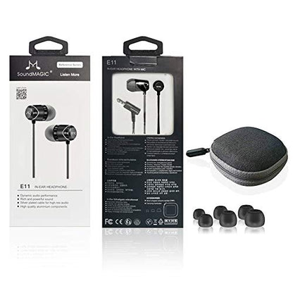 SoundMAGIC E11 Wired Earbuds No Microphone HiFi Stereo Earphones Noise Isolating in Ear Headphones Powerful Bass Tangle Free Cord Black | Balanced precise sound, rich bass, full aluminum housing, passive noise isolation, ergonomic seat - color: Black