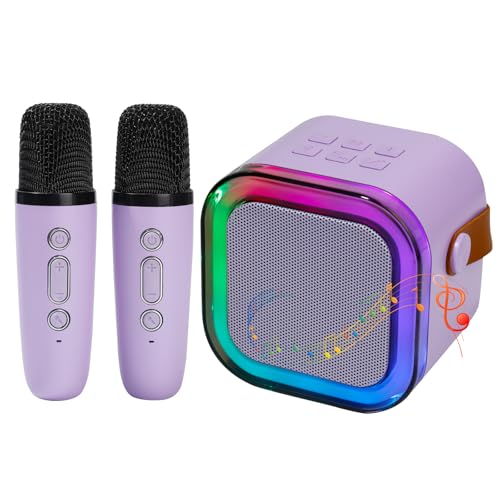 Mini Karaoke Machine for Kids, Portable Karaoke Speaker with 2 Wireless Microphones,Voice Effects,LED Lights, Singing Machine for Girl, Ages 3,4,5,6,7,8,9,10,11,12+ Years Old Birthday Gift(Purple) - color: Purple