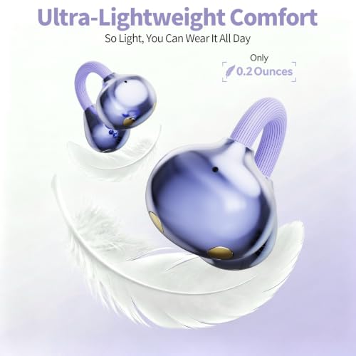 2026 Hi-Fi Sound Clip-On Open Ear Earbuds, Deep Bass,Bluetooth 6.0 - color: Purple