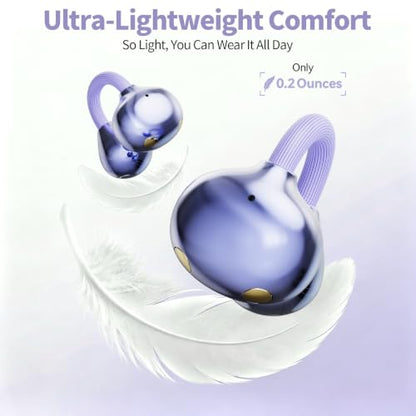 2026 Hi-Fi Sound Clip-On Open Ear Earbuds, Deep Bass,Bluetooth 6.0 - color: Purple